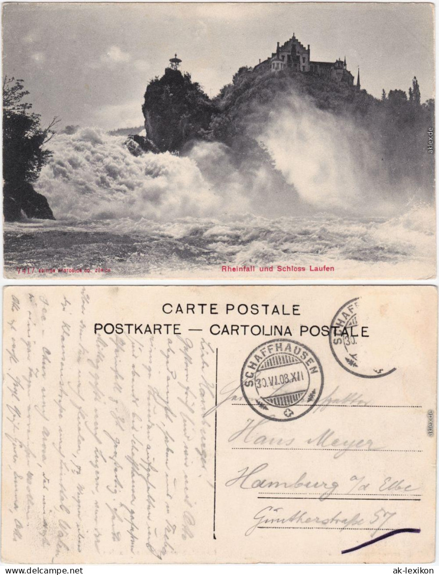 Ansichtskarte Laufen-Uhwiesen Rheinfall und Schloss Laufen 1908