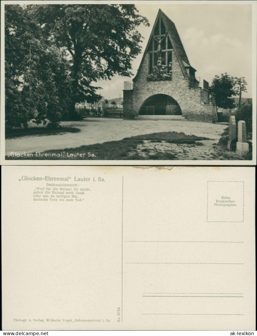 Ansichtskarte Lauter (Erzgebirge)-Lauter-Bernsbach Glocken-Ehrenmal 1939