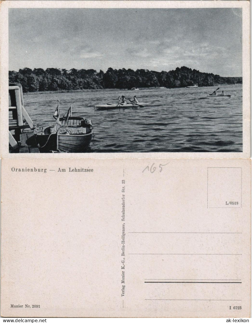 Ansichtskarte Lehnitz-Oranienburg Anlegestelle, Motorboot, Ruderer 1940