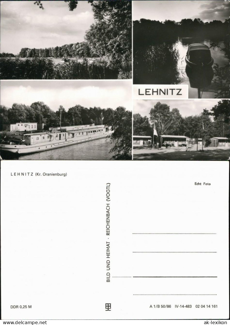 Ansichtskarte Lehnitz-Oranienburg See, Bungalows, Fahrgastschiff 1986