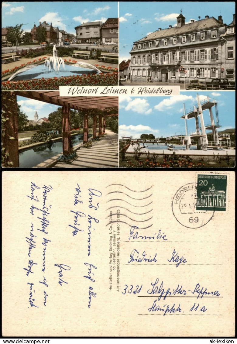 Ansichtskarte Leimen (Baden) Straße, Schloß, Schwimmbad 1969