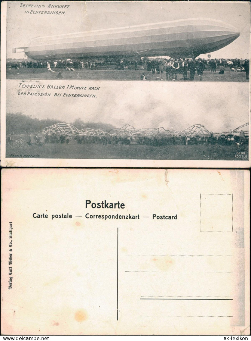 Ansichtskarte Leinfelden-Echterdingen Zeppelin Unglück 1908