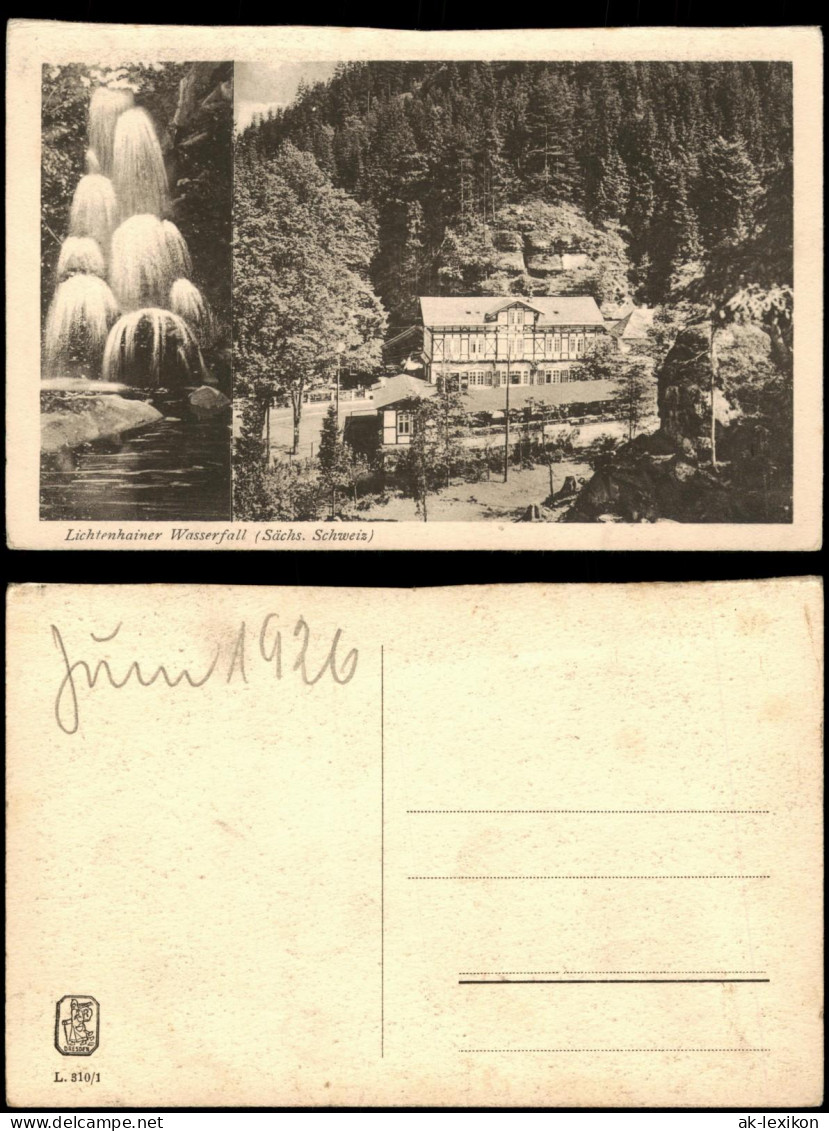 Ansichtskarte Lichtenhain-Sebnitz Lichtenhainer Wasserfall Kirnitzschtal 1926