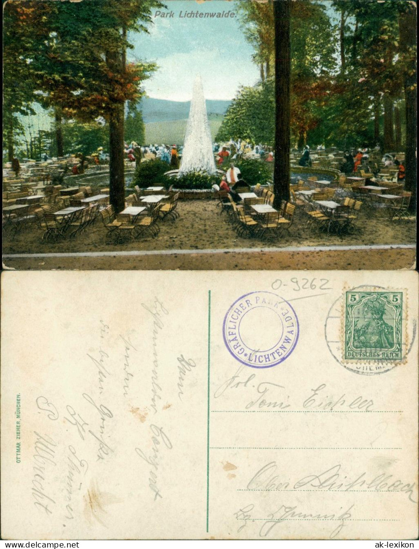 Ansichtskarte Lichtenwalde-Niederwiesa Restauration im Park 1911
