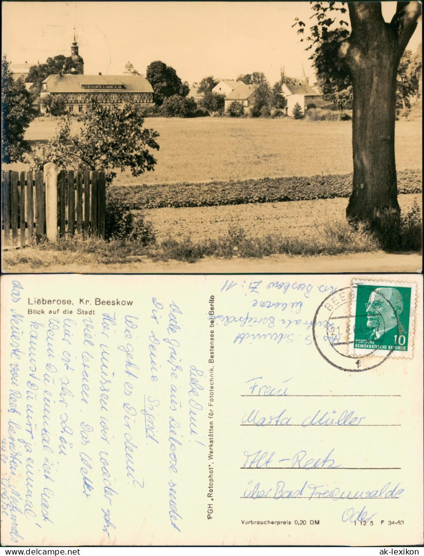 Ansichtskarte Lieberose Blick auf die Stadt Fachwerkhaus 1963