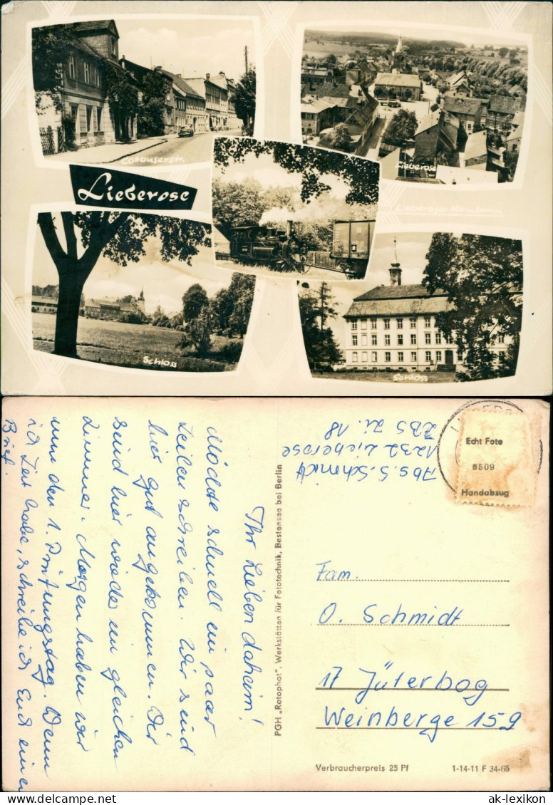 Ansichtskarte Lieberose Straße Dampflokomotive Schloss 1965