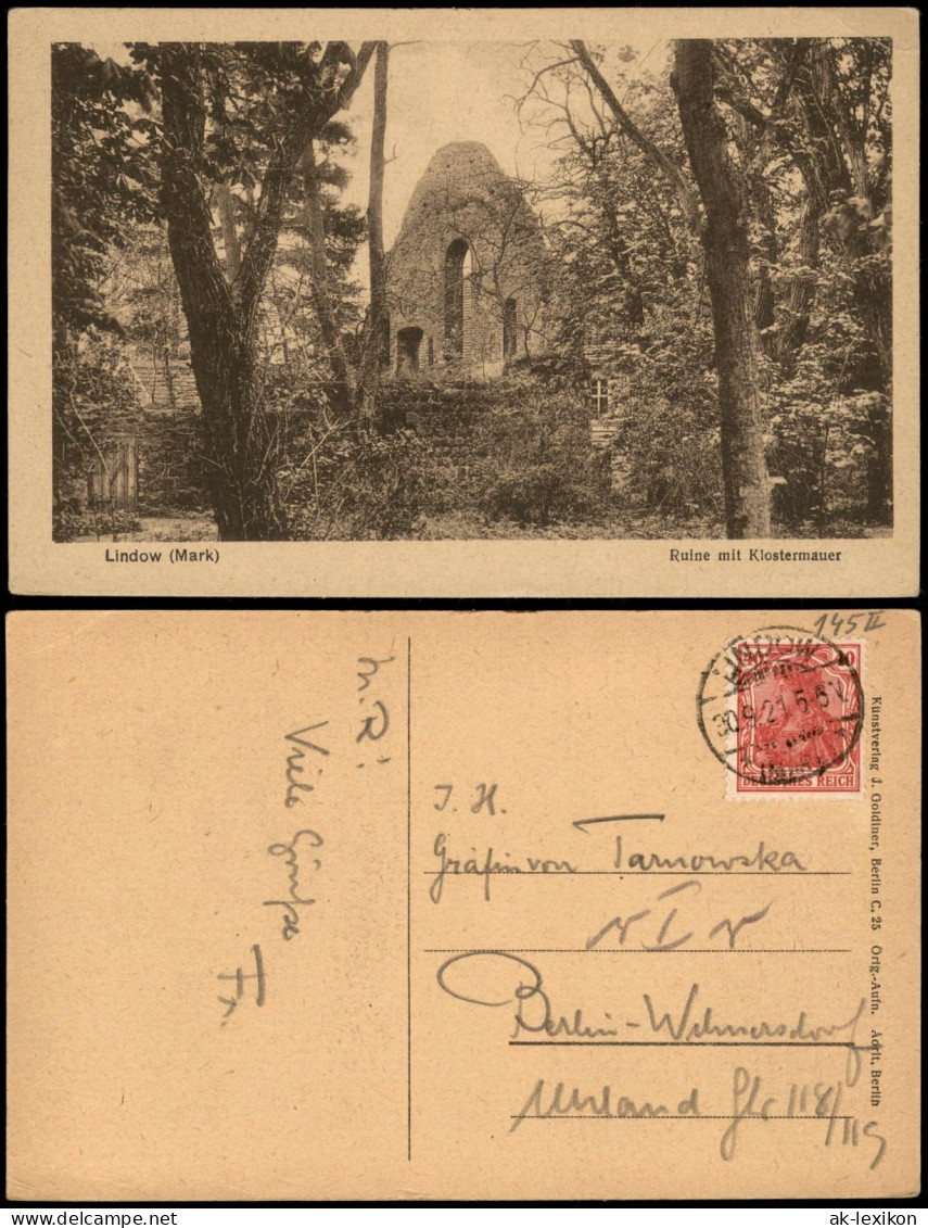 Ansichtskarte Lindow (Mark) Ruine mit Klostermauer 1921