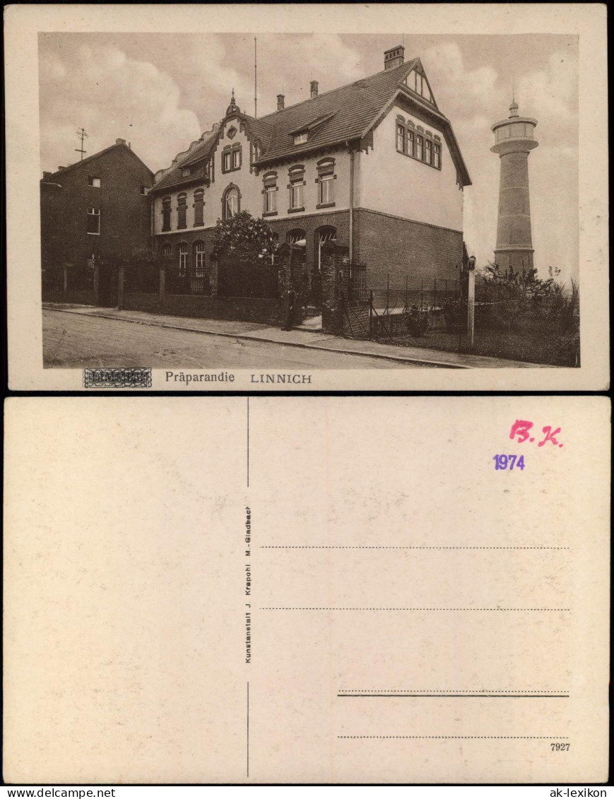 Ansichtskarte Linnich Präparandie Wasserturm 1918
