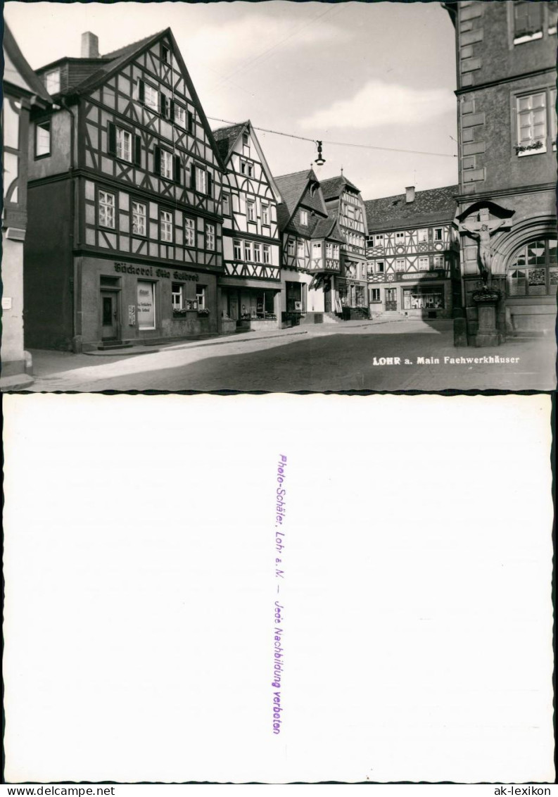 Ansichtskarte Lohr am Main Straße, Fachwerkhäuser Bäckerei 1964