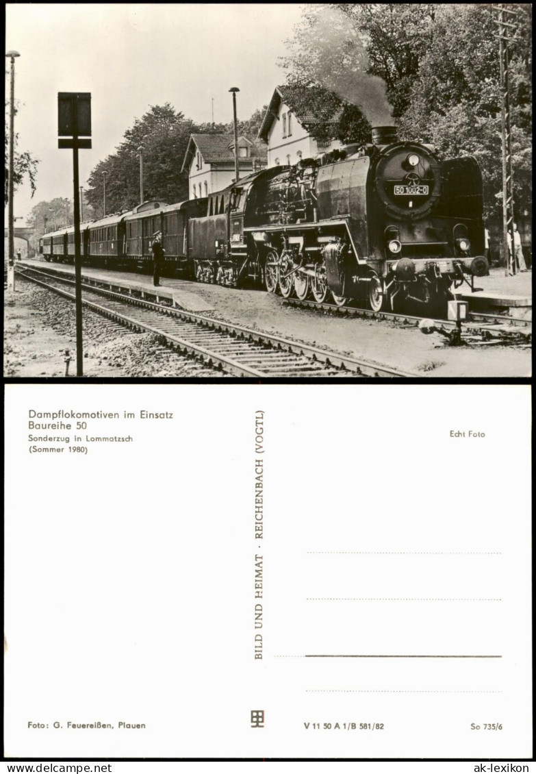 Ansichtskarte Lommatzsch Dampflokomotive Baureihe 50 - Bahnhof 1982