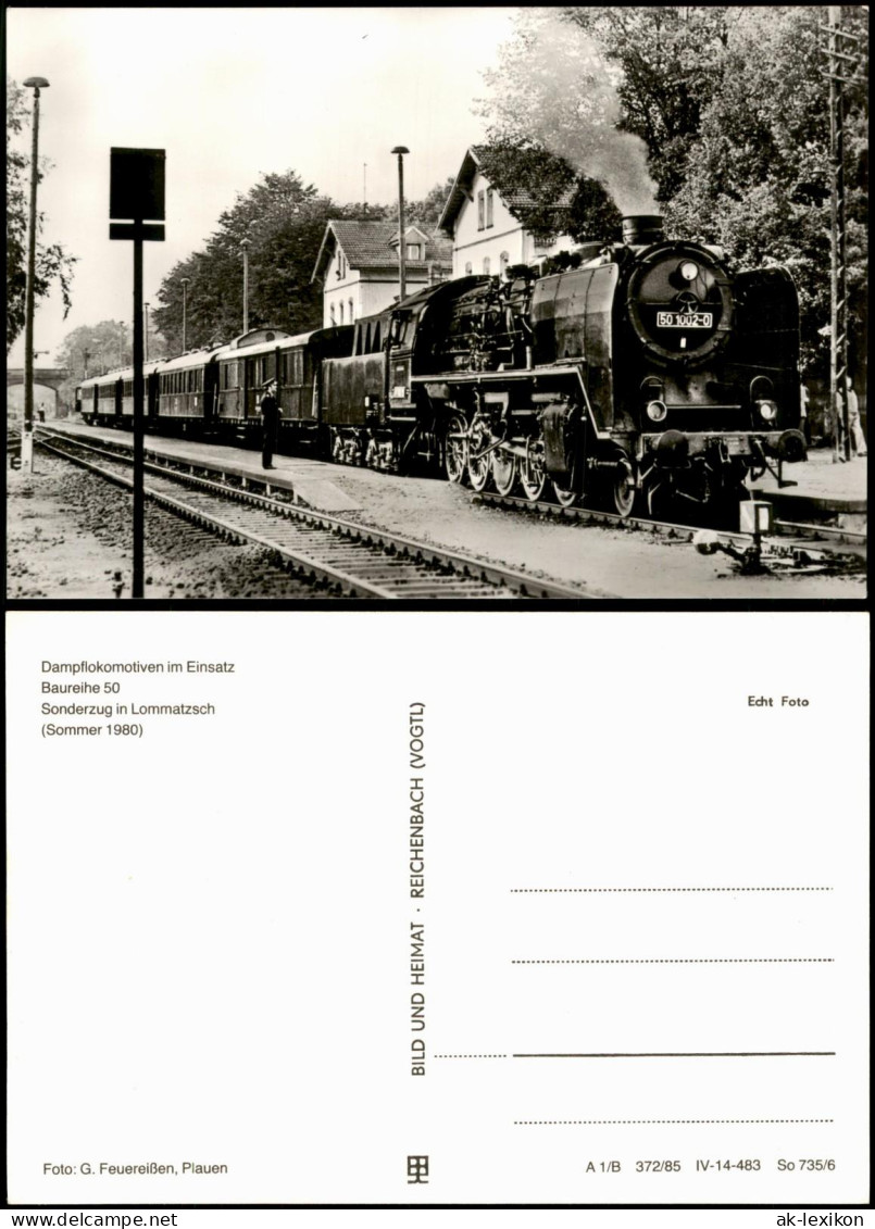 Ansichtskarte Lommatzsch Dampflokomotive Baureihe 50 - Bahnhof 1985