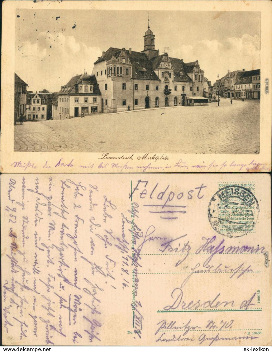 Ansichtskarte Lommatzsch Partie auf dem Marktplatz 1918