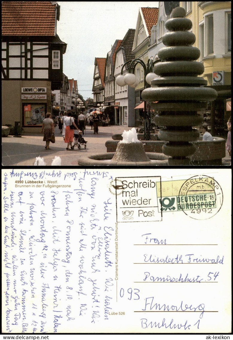 Ansichtskarte Lübbecke (Westfalen) Brunnen in der Fußgängerzone 1990
