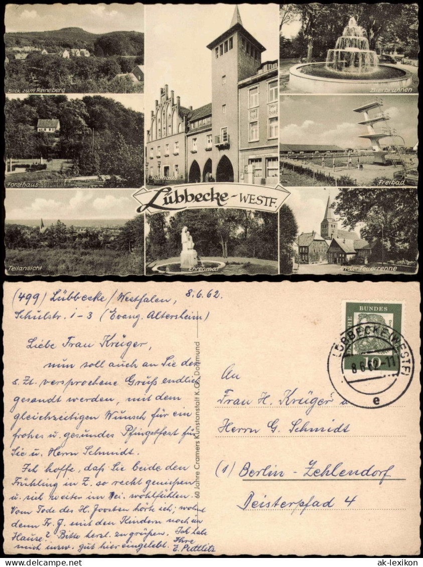 Ansichtskarte Lübbecke (Westfalen) Freibad, Ehrenmal, Forsthaus uvm 1962