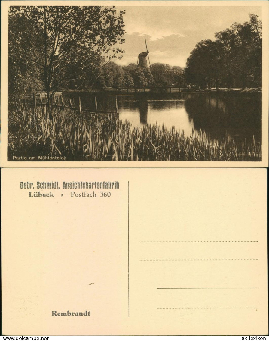 Ansichtskarte Lübeck Windmühle - Partie am Mühlenteich 1912