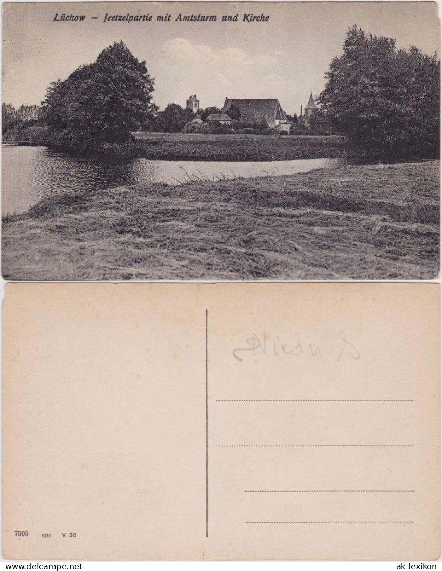 Ansichtskarte Lüchow (Wendland) Jeetzelpartie mit Kirche und Amtsturm 1918