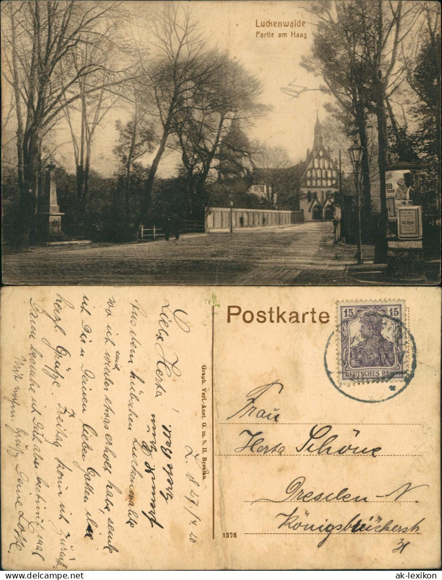 Ansichtskarte Luckenwalde Partie im Haag 1920