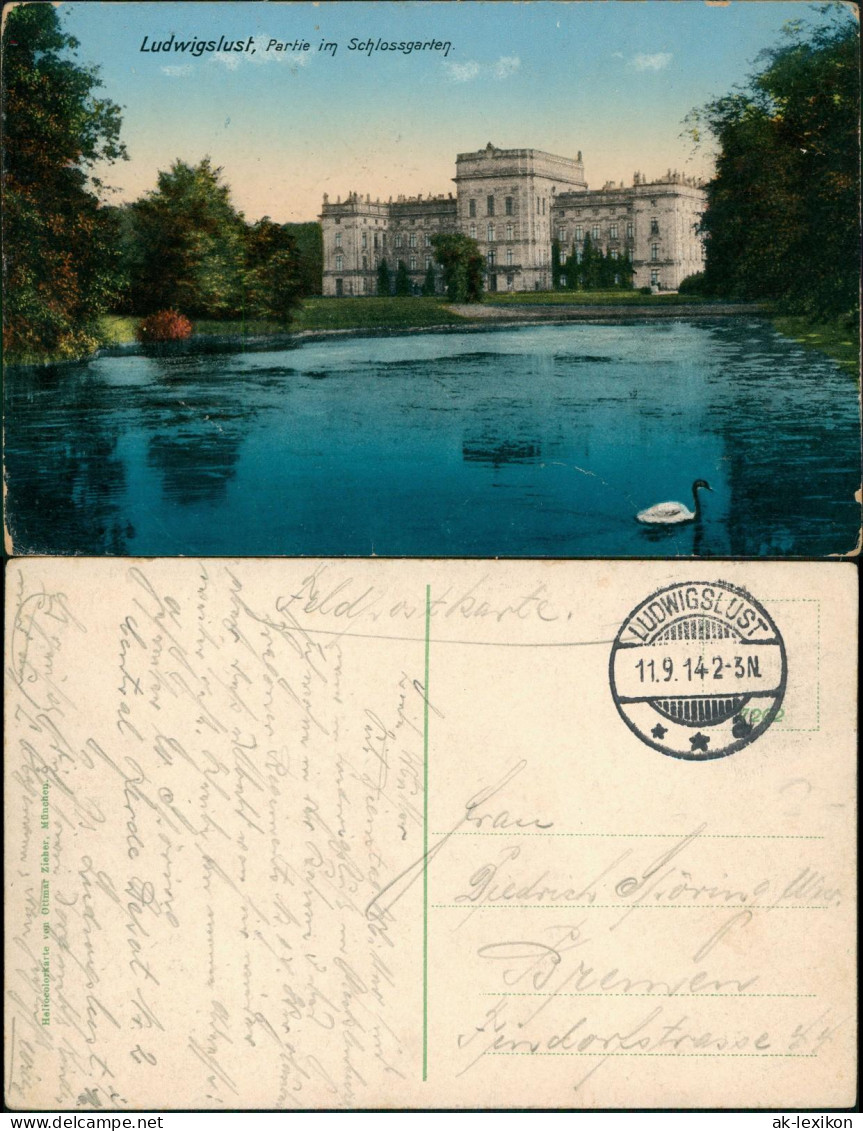Ansichtskarte Ludwigslust Schloss und Schlossgraben 1914