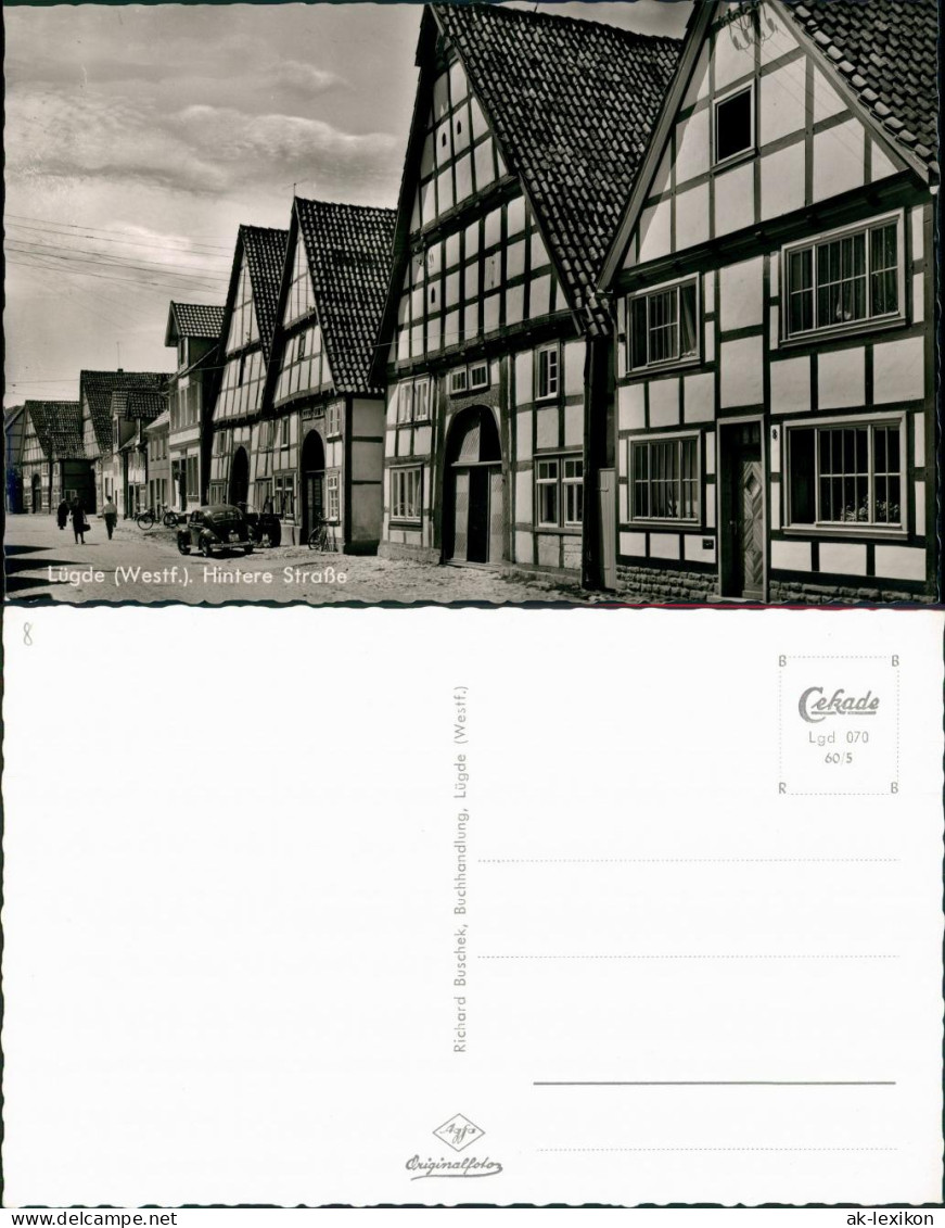 Ansichtskarte Lügde (Westfalen) Hintere Straße VW Käfer Beetle 1960