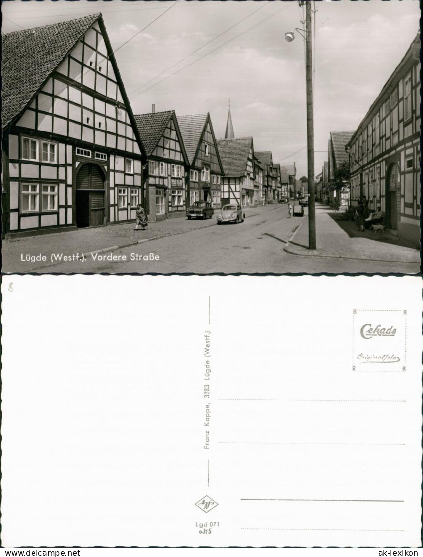 Ansichtskarte Lügde (Westfalen) Vordere Straße VW Käfer Beetle 1963
