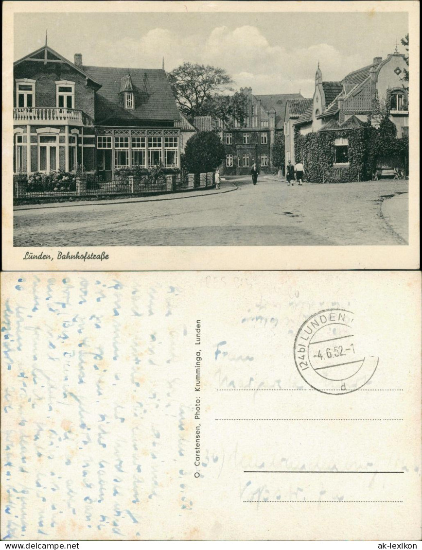 Ansichtskarte Lunden Holstein Partie in der Bahnhofstraße 1952