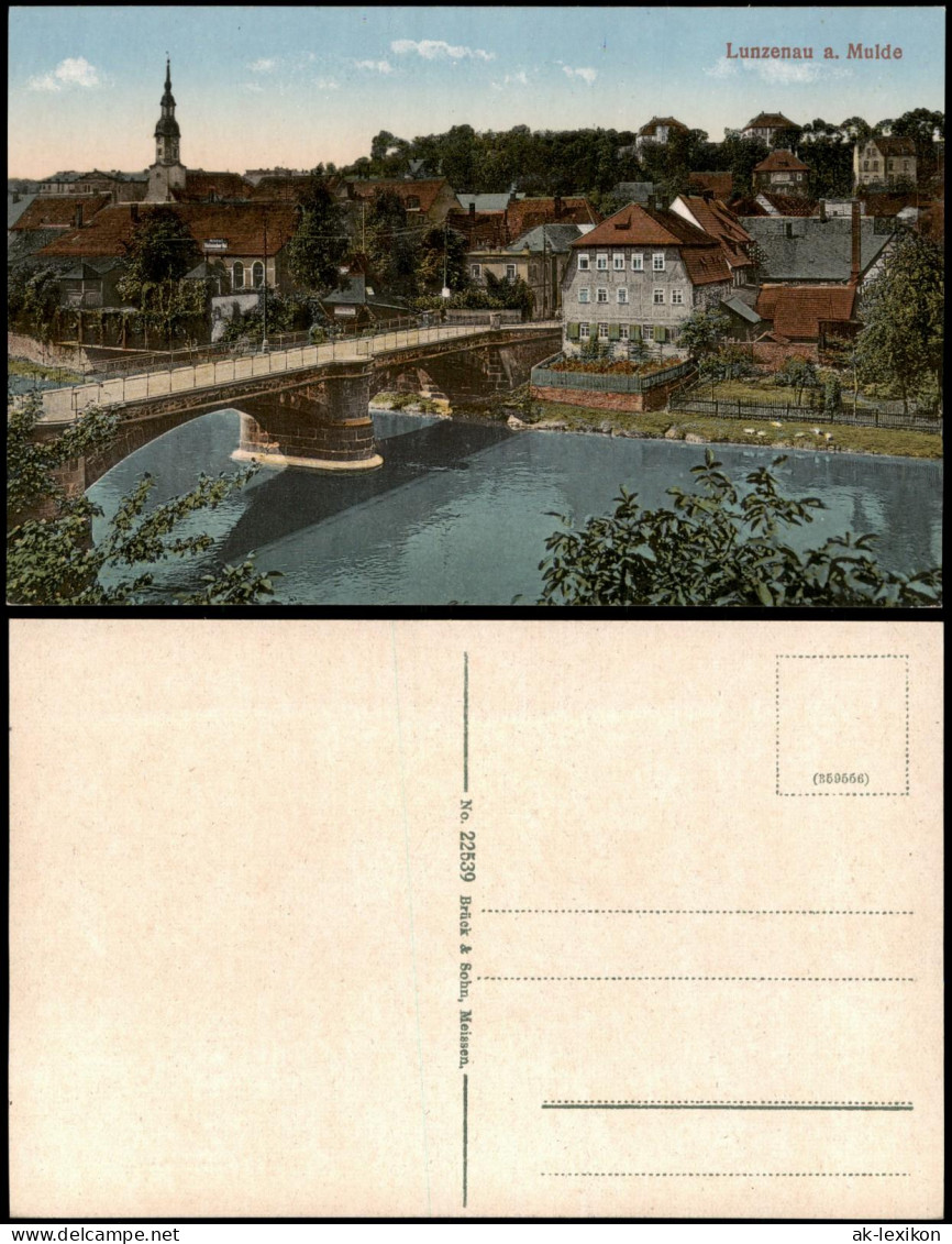 Ansichtskarte Lunzenau Brücke und Stadtpartie 1915