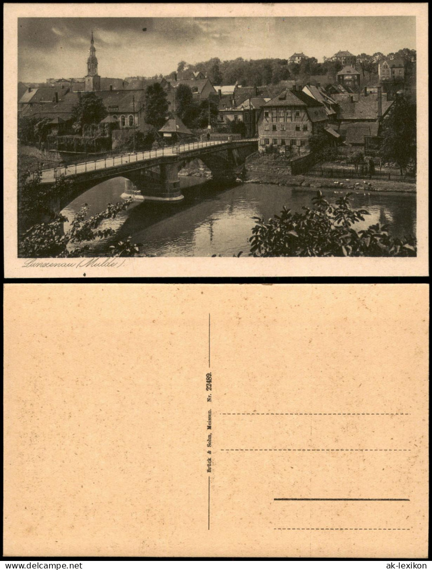 Ansichtskarte Lunzenau Stadtpartie und Brücke 1924