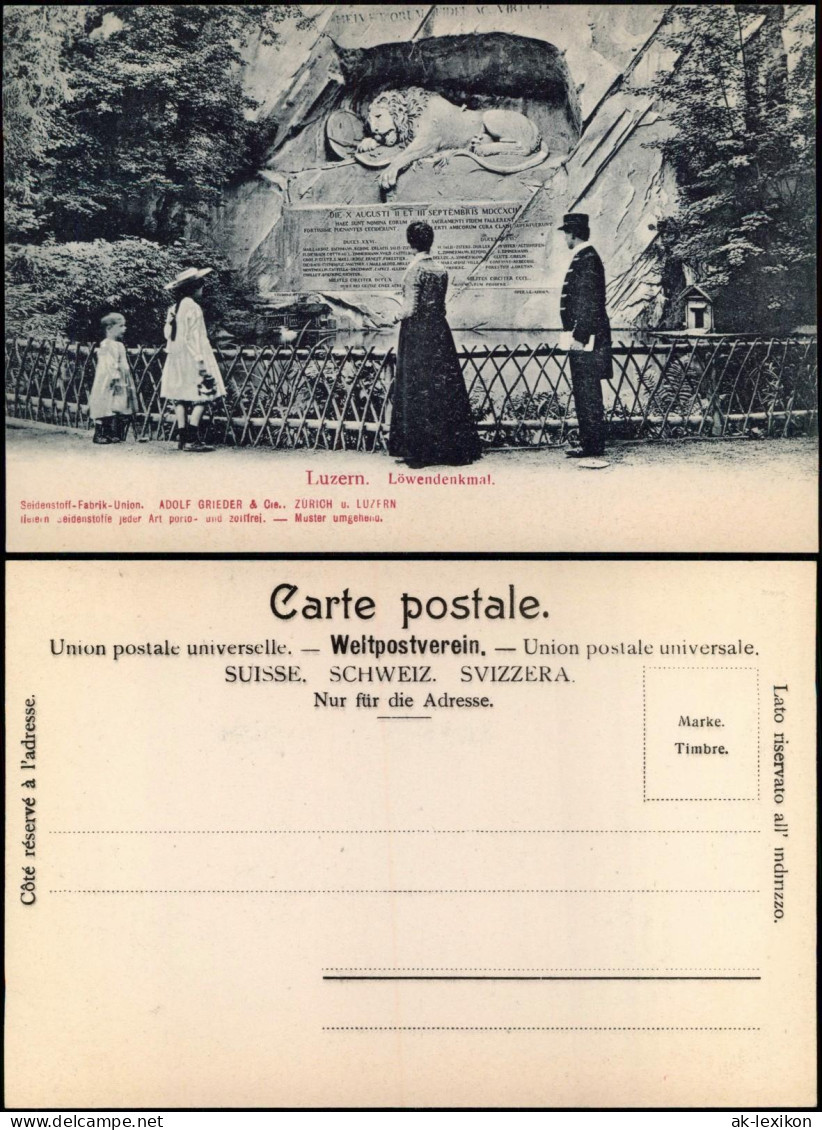 Ansichtskarte Luzern Lucerna Familie vor Löwendenkmal 1909