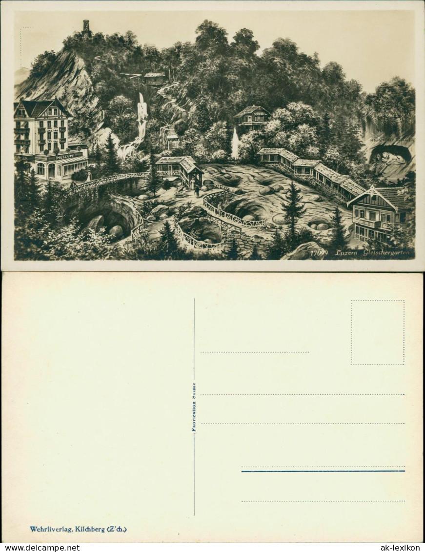 Ansichtskarte Luzern Lucerna Gletschergarten - Künstlerkarte 1929