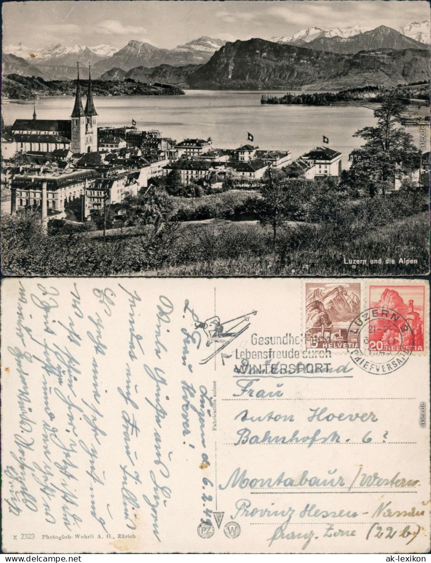 Ansichtskarte Luzern Lucerna Panorama-Ansicht 1949