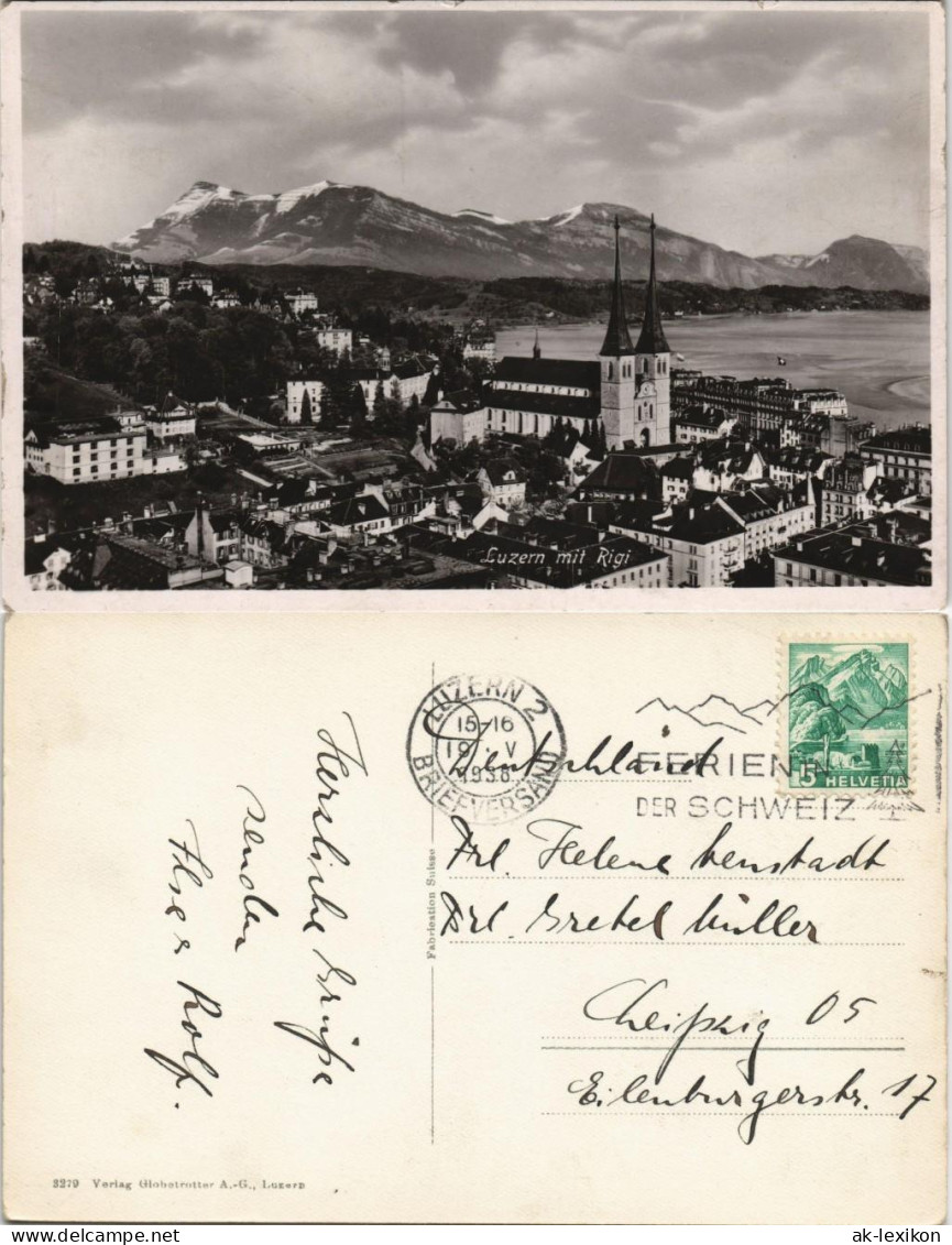 Ansichtskarte Luzern Lucerna Panorama-Ansicht mit Rigi 1938