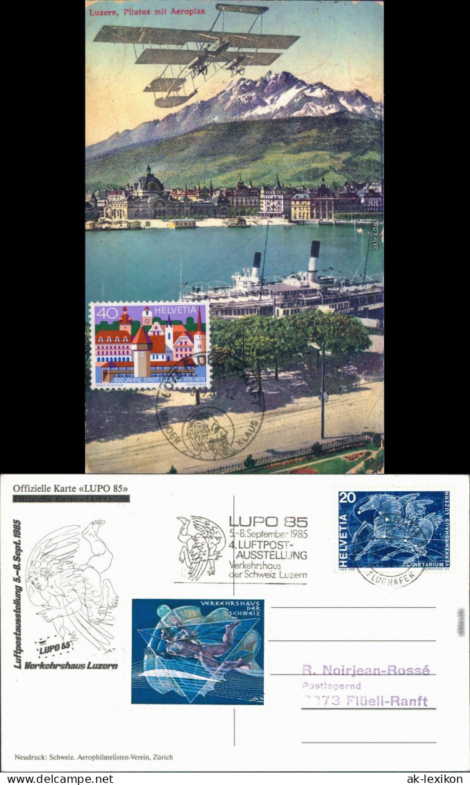 Ansichtskarte Luzern Lucerna Pilatus mit Aeroplan 1985
