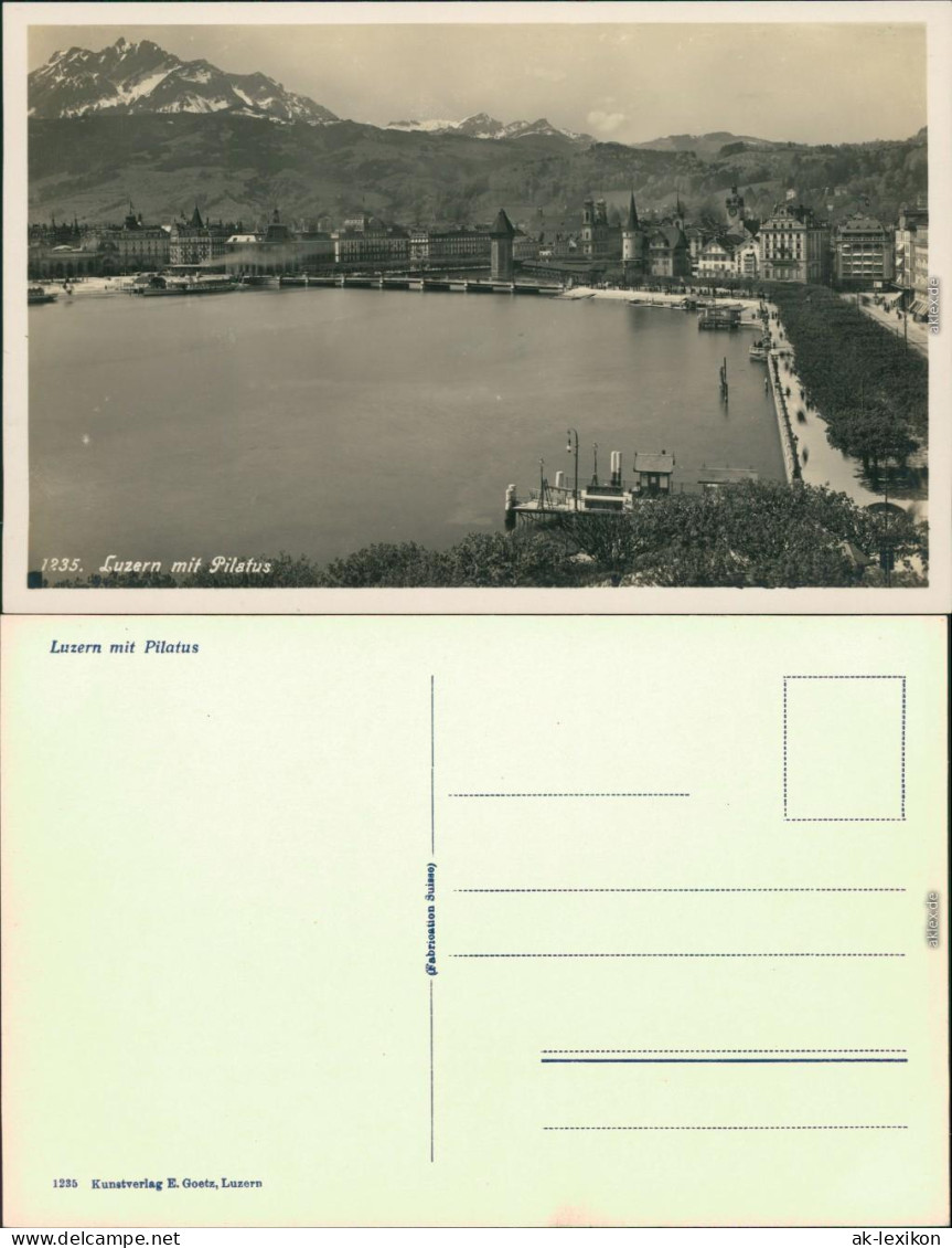 Ansichtskarte Luzern Lucerna Seebrücke mit Bergmassiv 1931