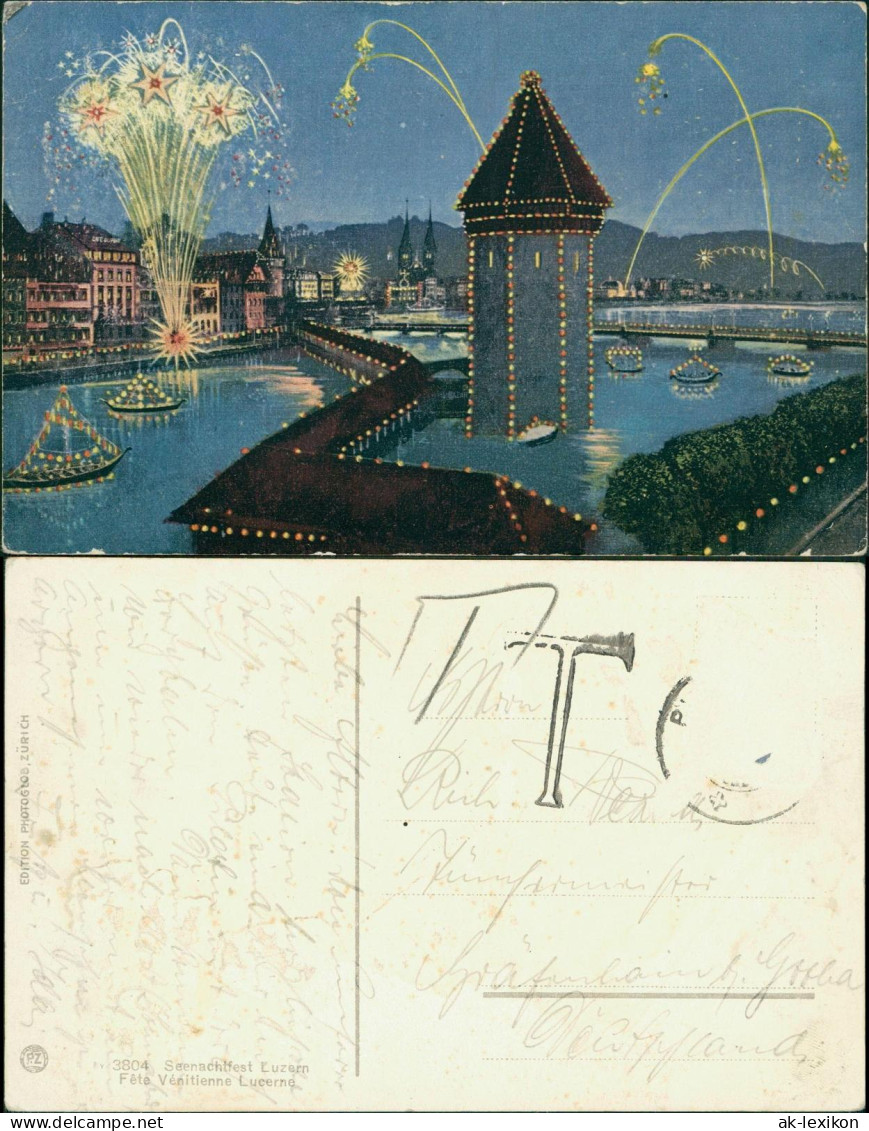 Ansichtskarte Luzern Lucerna Seenachtfest Illumination Feuerwerk 1915