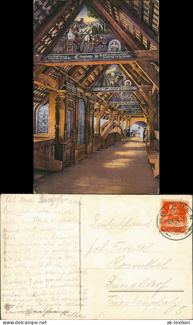 Ansichtskarte Luzern Lucerna Spreuerbrücke - Bemalung 1924
