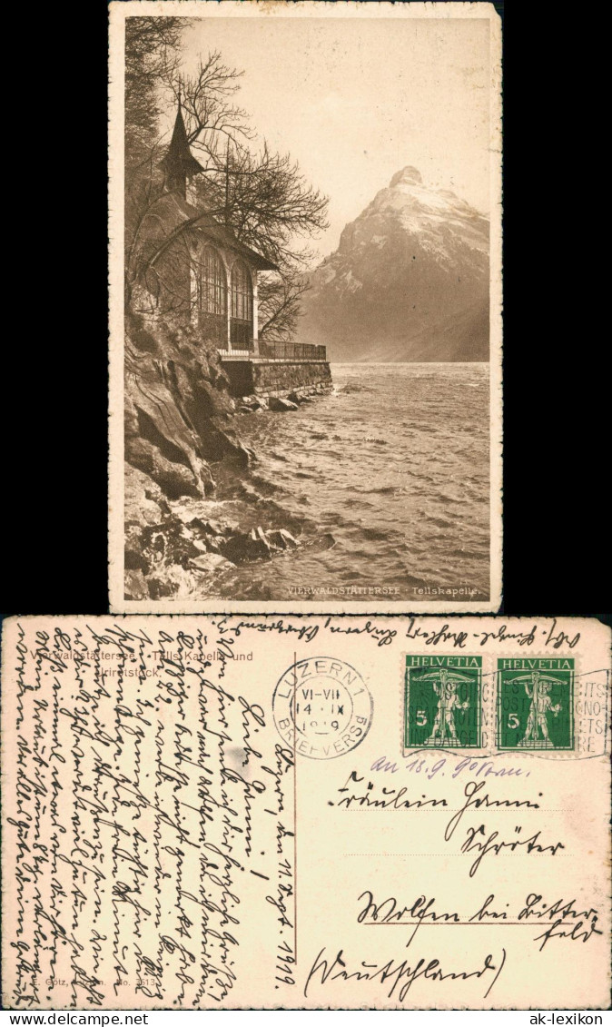 Ansichtskarte Luzern Lucerna Vierwaldstättersee Tellskapelle 1919