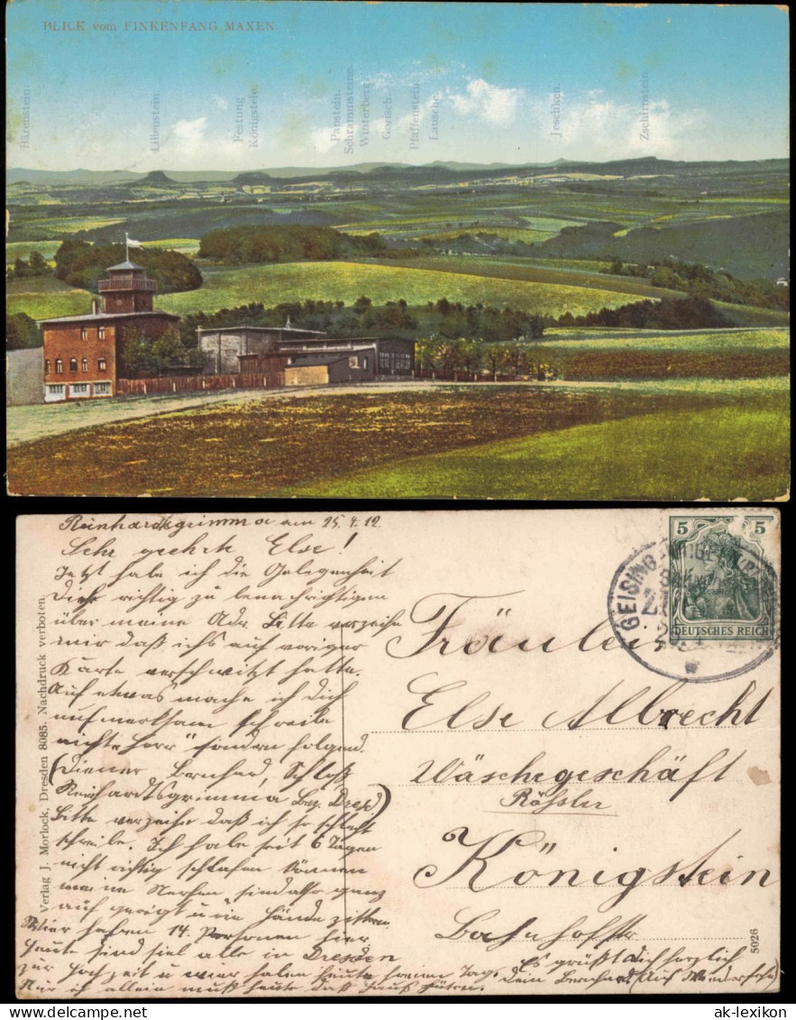 Ansichtskarte Maxen Künstlerkarte - Blick nach Finkenfang 1912
