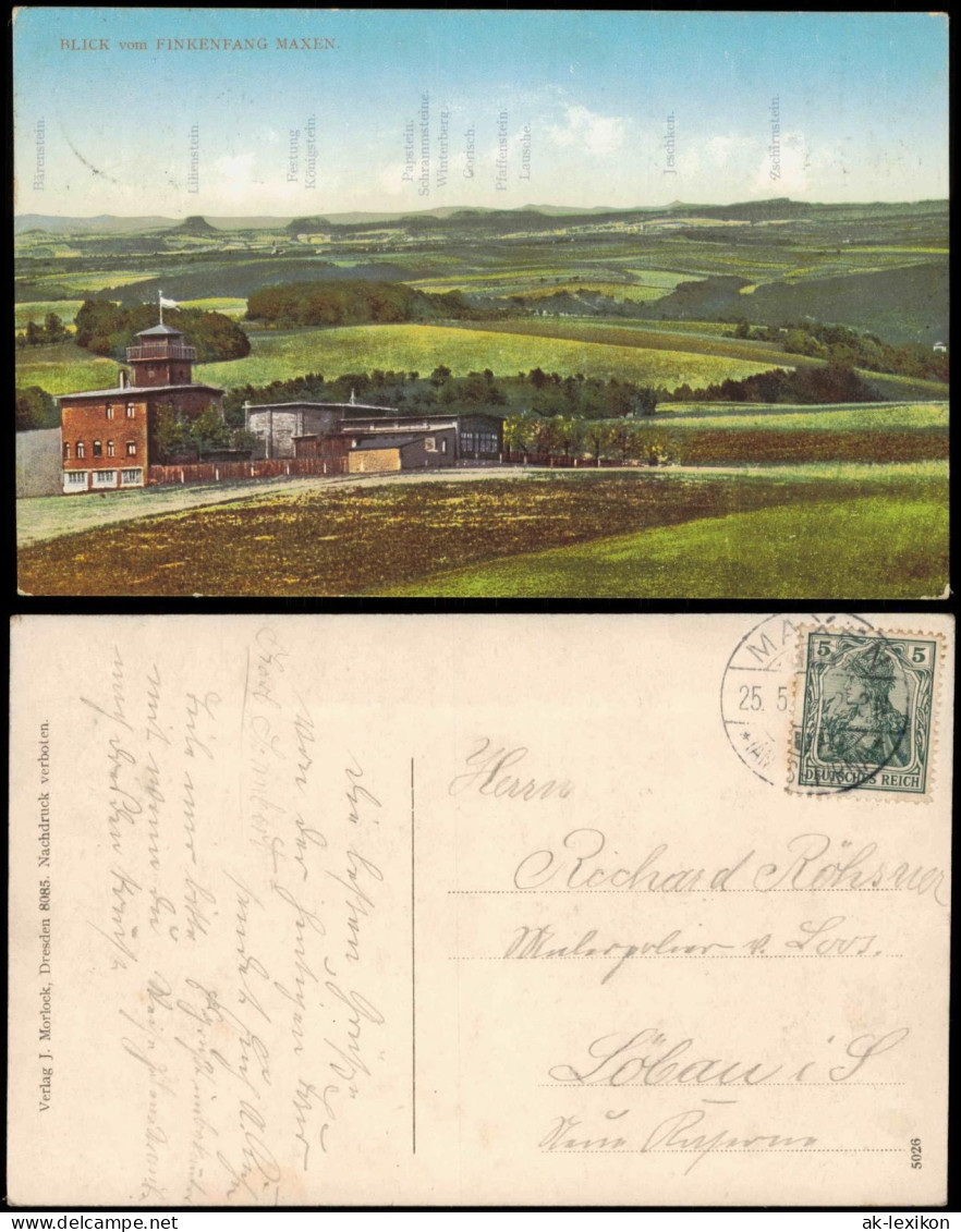 Ansichtskarte Maxen Künstlerkarte - Blick nach Finkenfang 1912