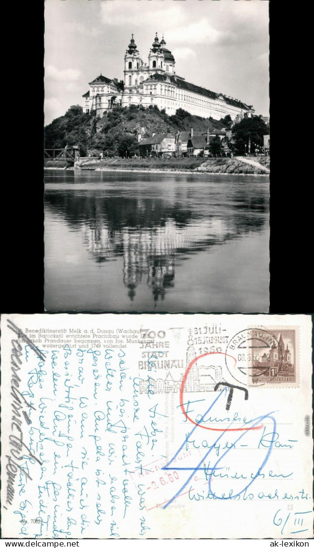 Ansichtskarte Melk Benediktinerkloster Stift Melk mit Donau 1960