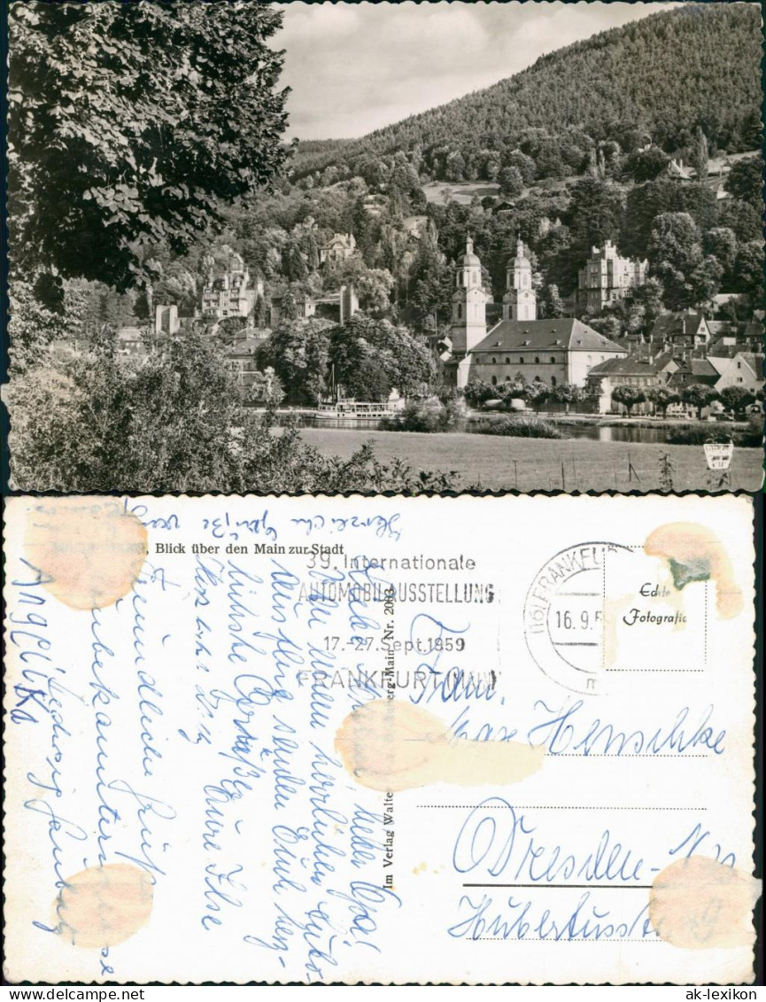 Ansichtskarte Miltenberg (Main) Panorama mit Fährschiff und Kirche 1959