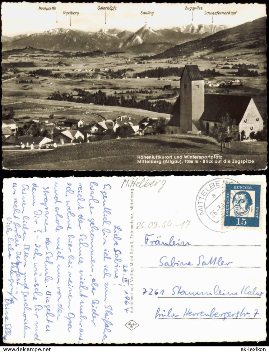 Ansichtskarte Mittelberg-Oy-Mittelberg Allgäu Blick auf die Zugspitze 1964