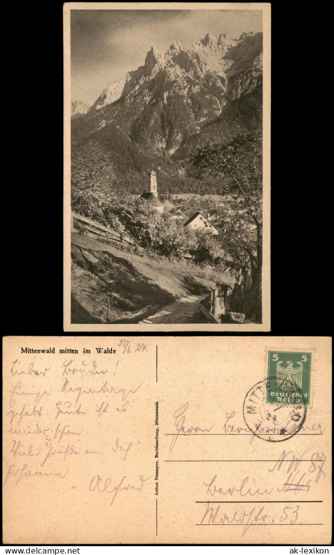 Ansichtskarte Mittenwald Mittenwald mit Karwendelgebirge und Pfarrkirche 1914