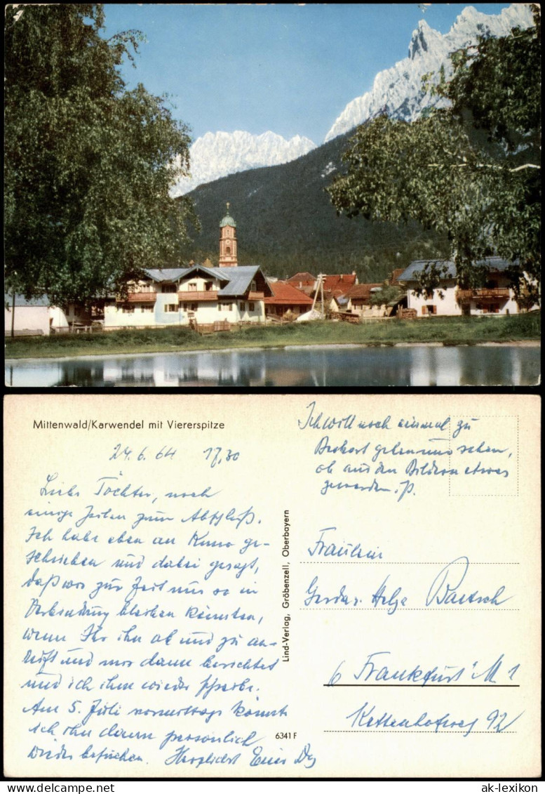Ansichtskarte Mittenwald Stadt mit Viererspitze 1963