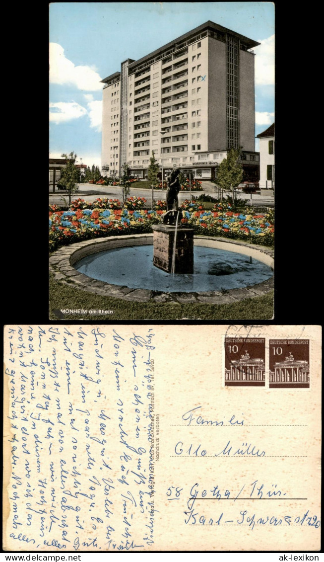 Ansichtskarte Monheim am Rhein Hochhaus am Brunnen 1969