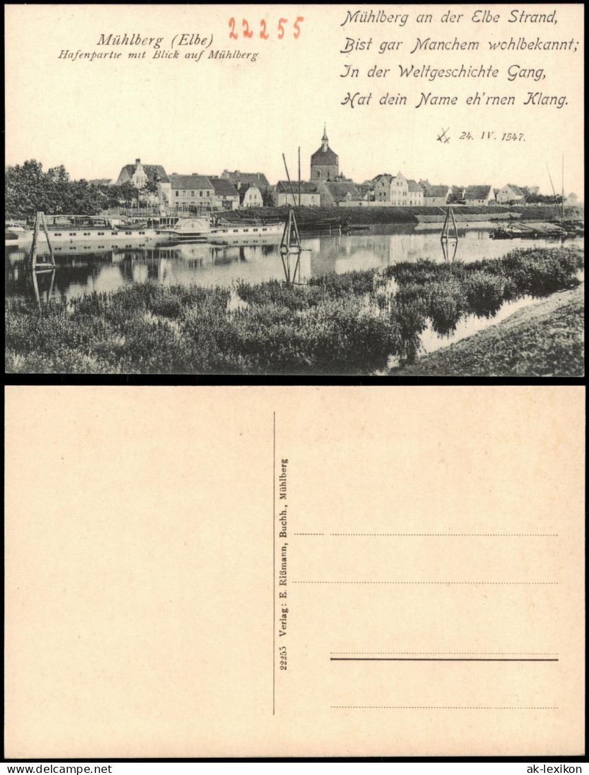 Ansichtskarte Mühlberg/Elbe Miłota Hafen mit Dampferhaltestelle Dampfer 1923