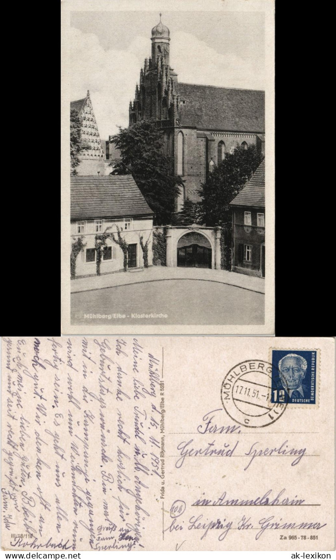 Ansichtskarte Mühlberg/Elbe Miłota Klosterkirche 1951