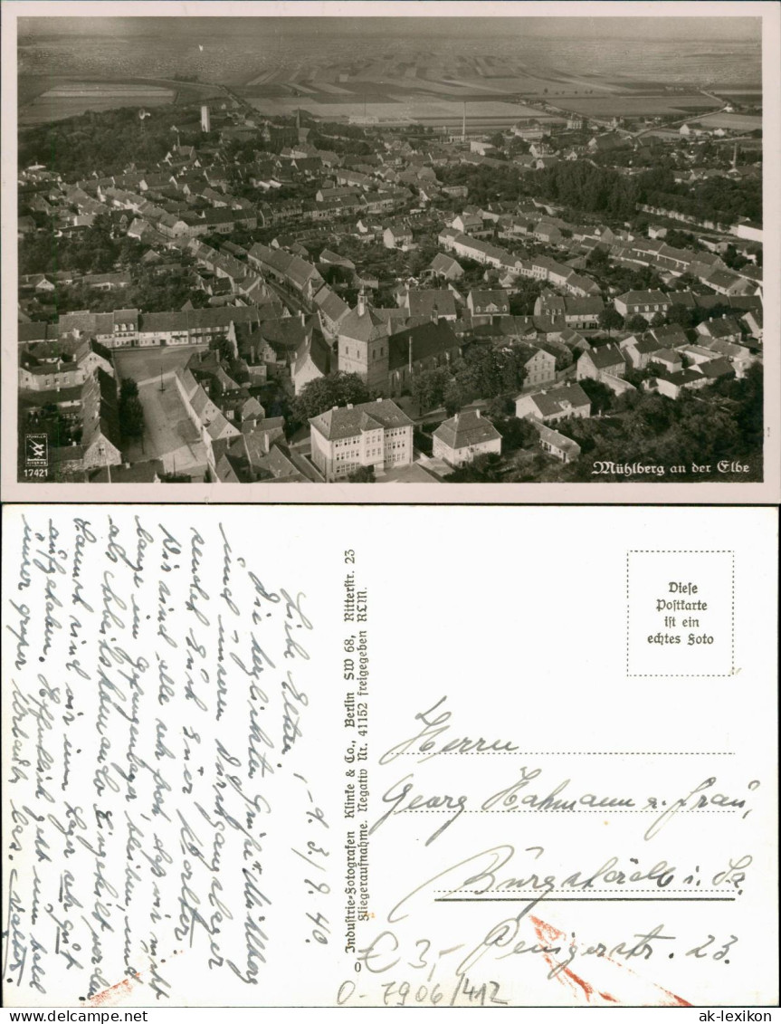 Ansichtskarte Mühlberg/Elbe Miłota Luftbild Fliegeraufnahme 1940