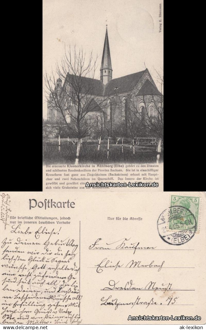 Ansichtskarte Mühlberg/Elbe Miłota Partie an der Klosterkirche 1905