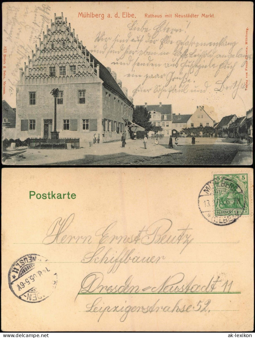 Ansichtskarte Mühlberg/Elbe Miłota Rathaus mit Neustädter Markt. 1905
