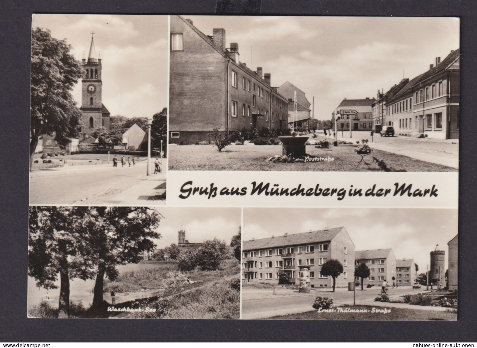 Ansichtskarte Müncheberg Mark Brandenburg Waschbank See Poststr. Kirche